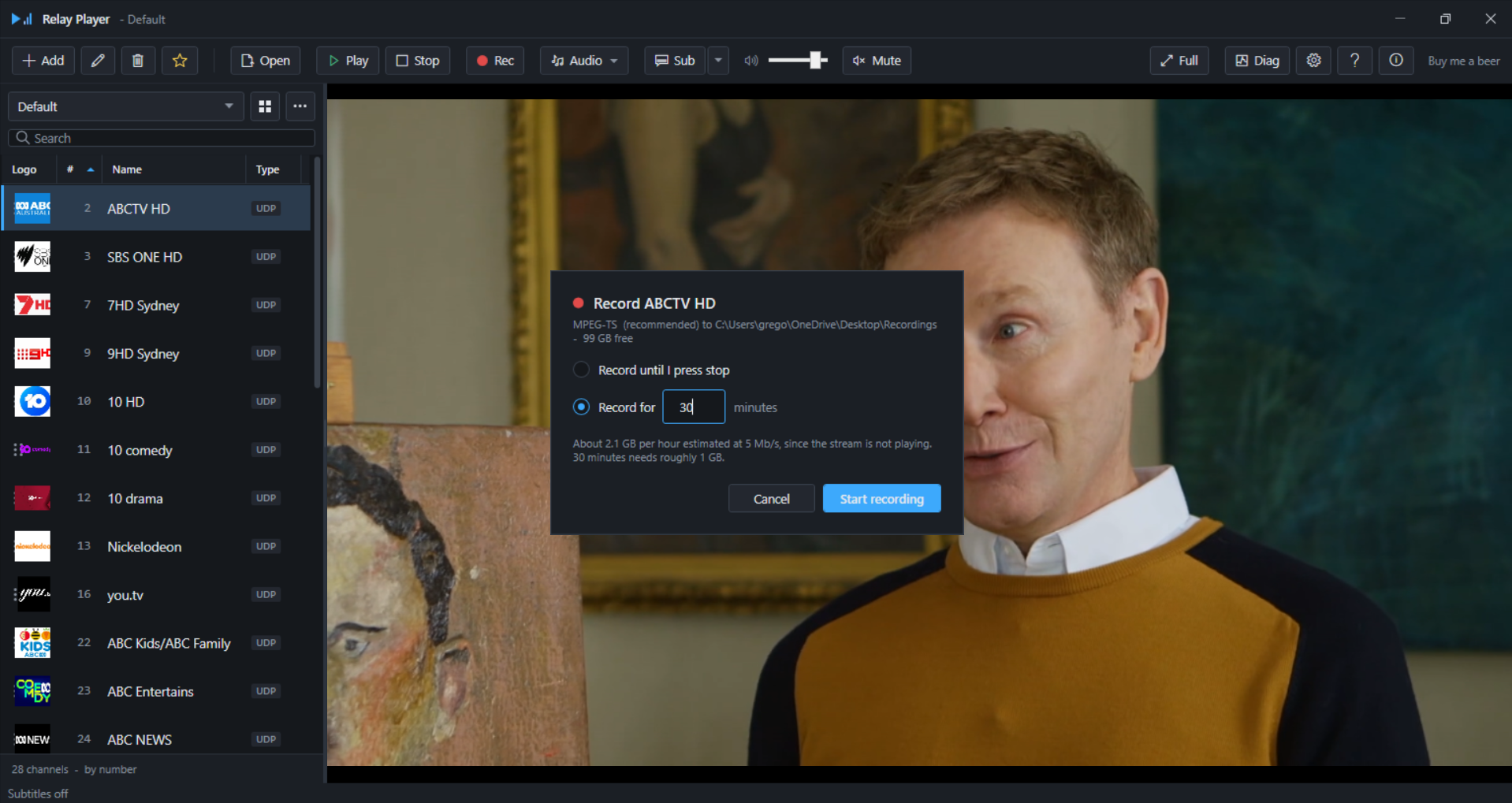 Record duration dialog with both duration options visible