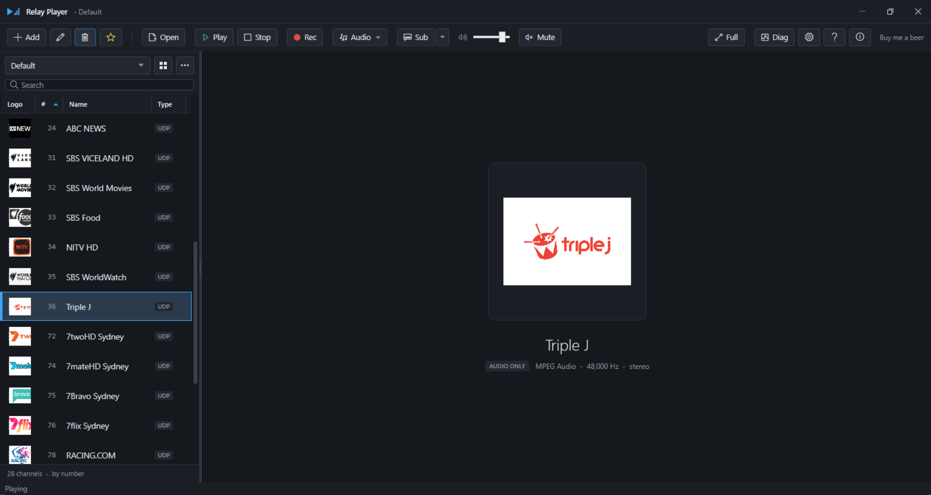 Radio channel playing, showing channel artwork in place of video